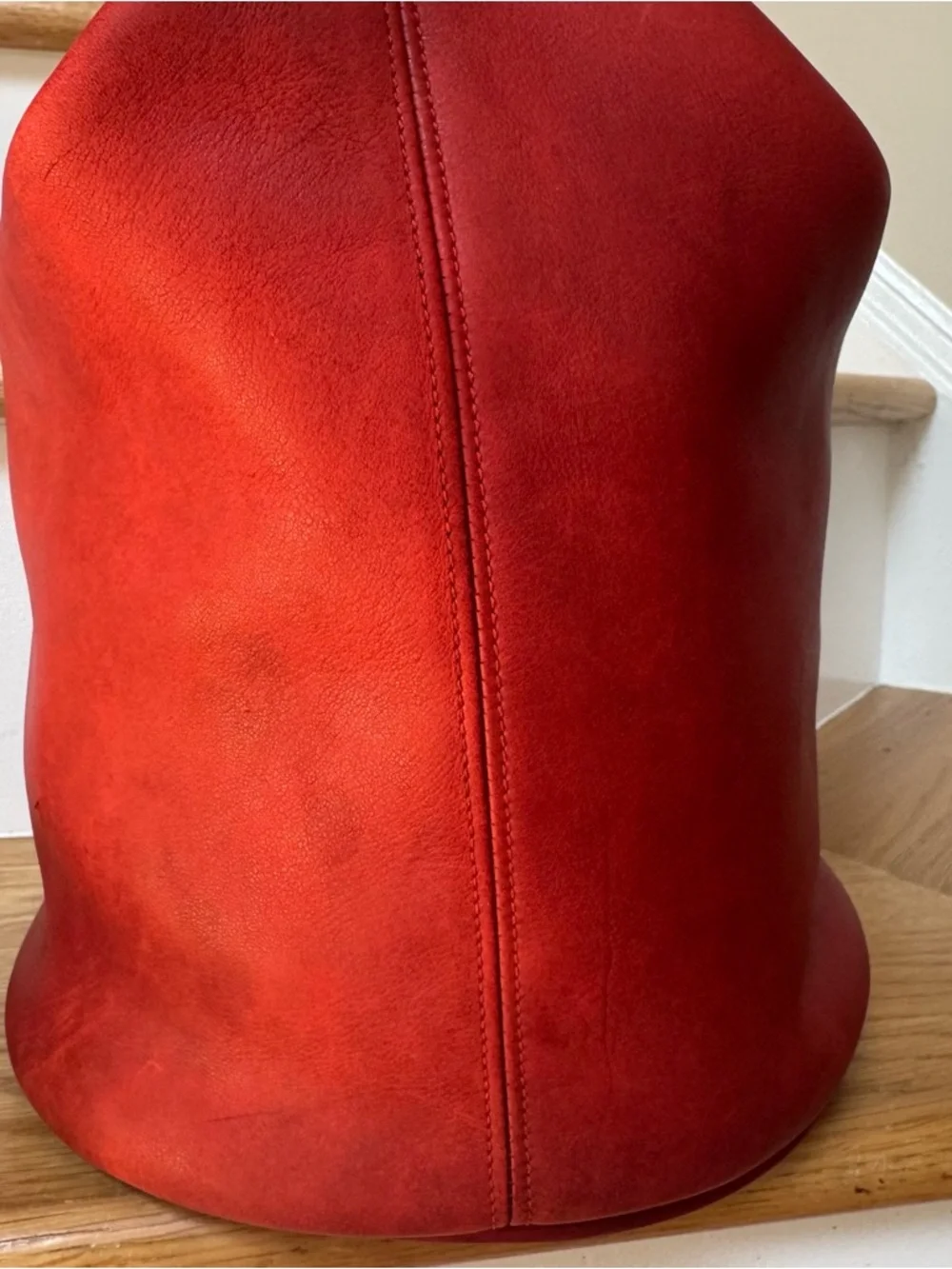 Vintage Coach Duffle Sac 9085 Red Leather Feed Sack XL Bucket Bag USA - Picture 7 of 15